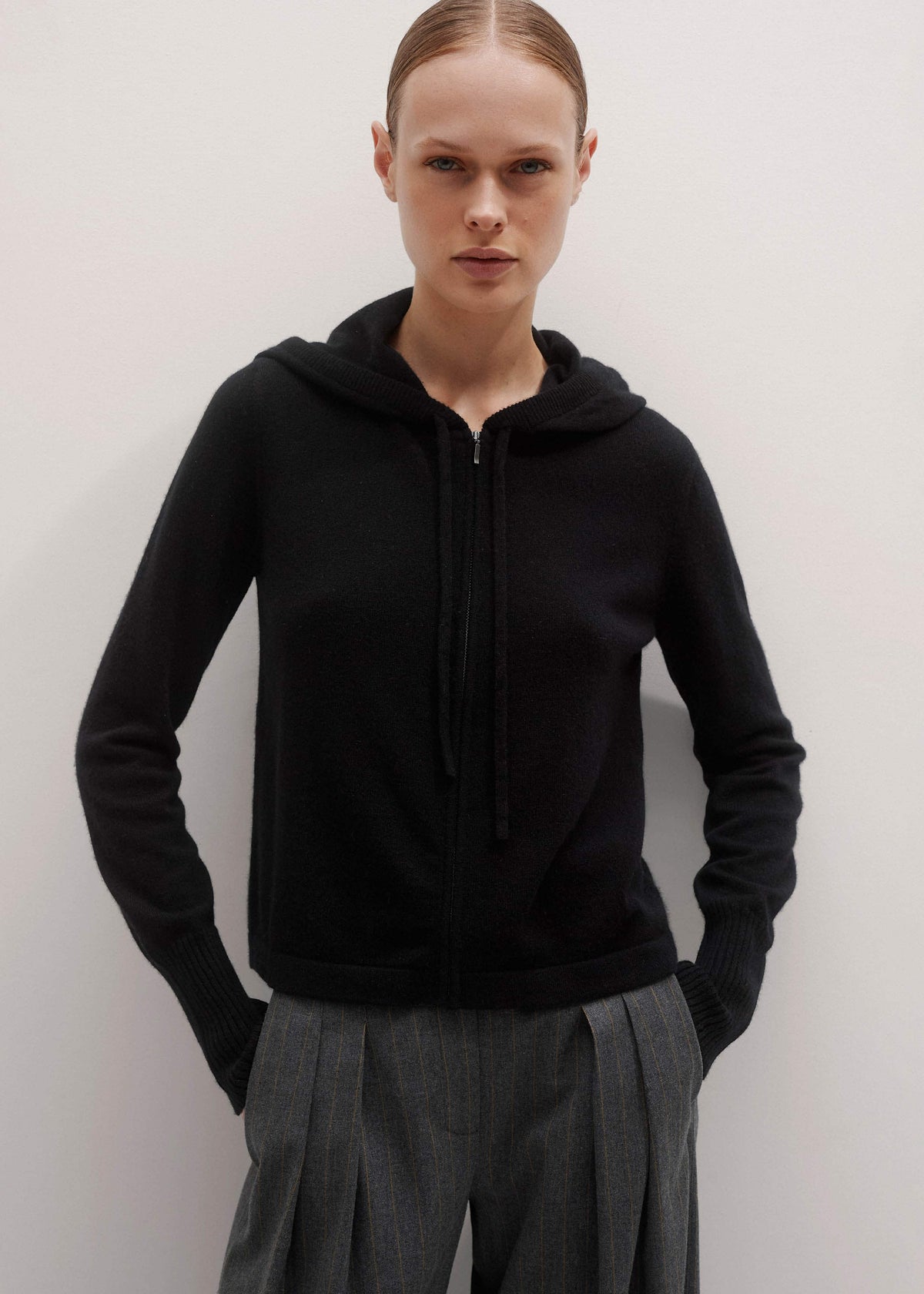 Black Cashmere Relaxed Fit Box Zip Hoodie | ME+EM