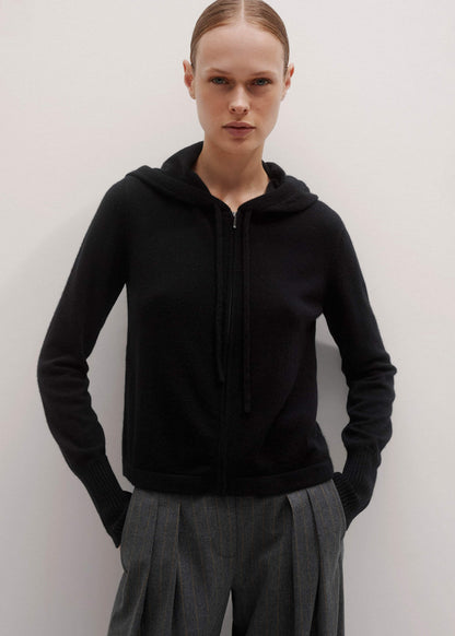 Black Cashmere Relaxed Fit Box Zip Hoodie | ME+EM