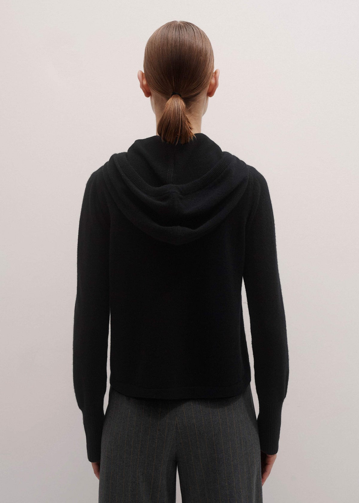 Black Cashmere Relaxed Fit Box Zip Hoodie | ME+EM