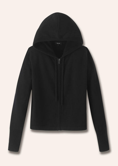 Black Cashmere Relaxed Fit Box Zip Hoodie | ME+EM