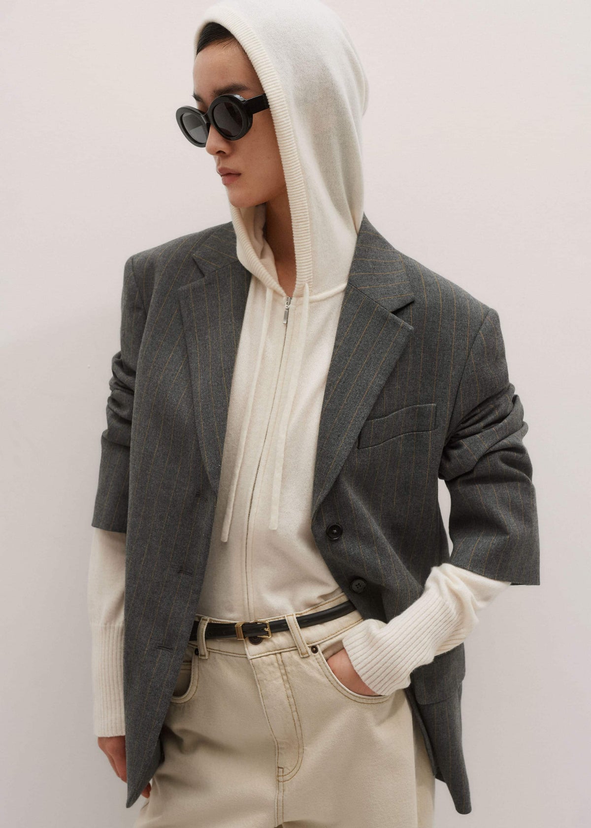 Cream Cashmere Relaxed Fit Box Zip Hoody | ME+EM
