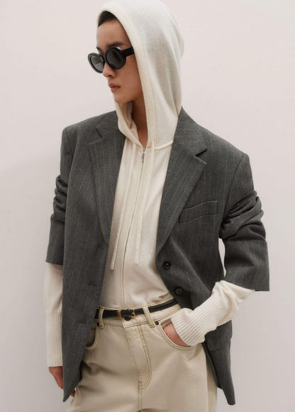 Cream Cashmere Relaxed Fit Box Zip Hoody | ME+EM