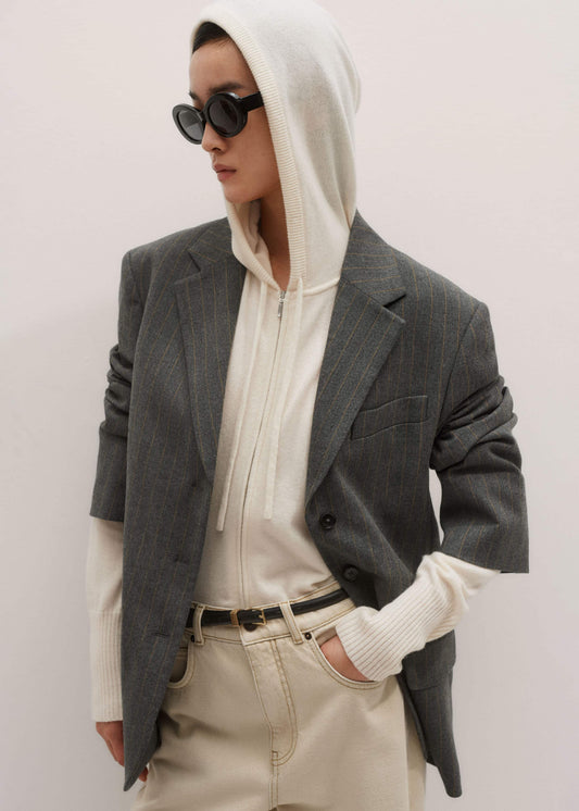 Cream Cashmere Relaxed Fit Box Zip Hoody | ME+EM