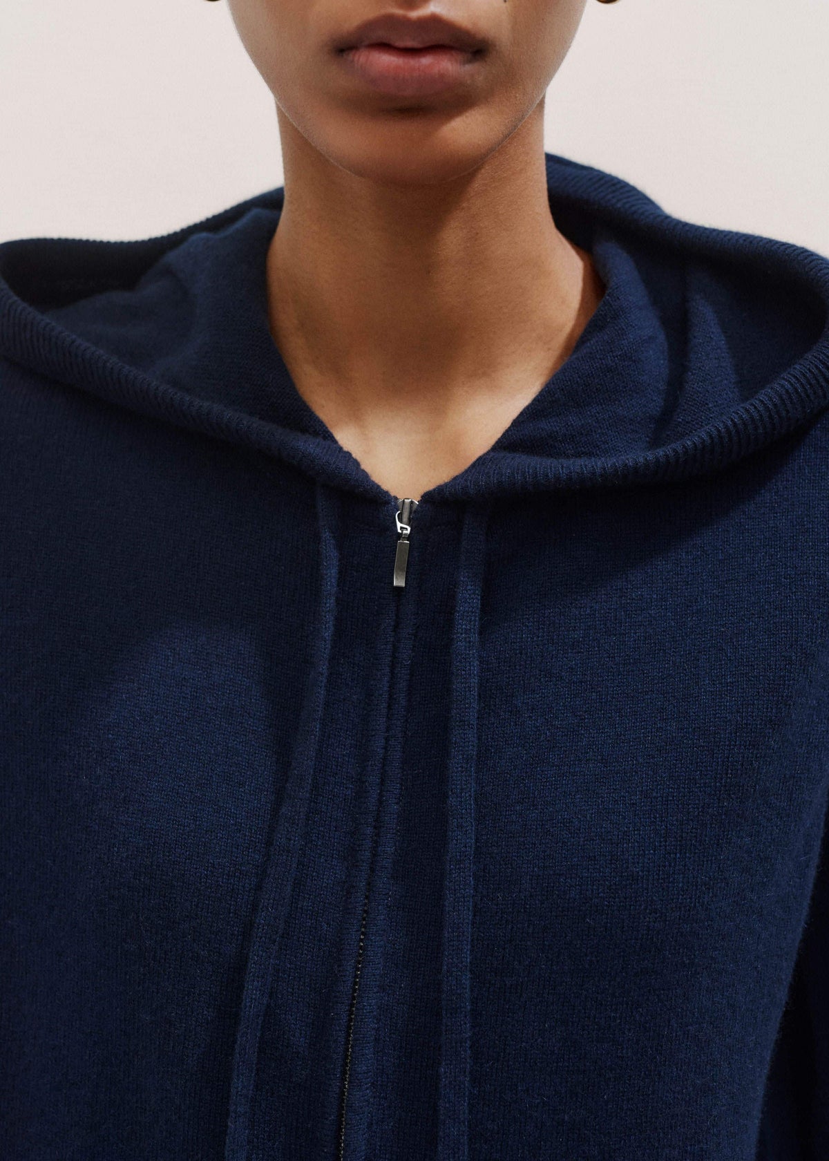 Navy Cashmere Relaxed Fit Box Zip Hoodie | ME+EM