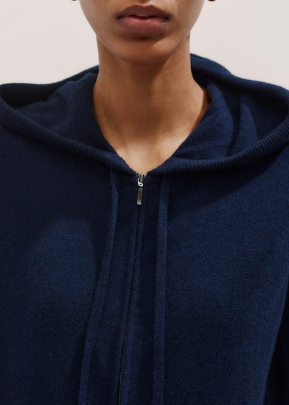 Navy Cashmere Relaxed Fit Box Zip Hoodie | ME+EM