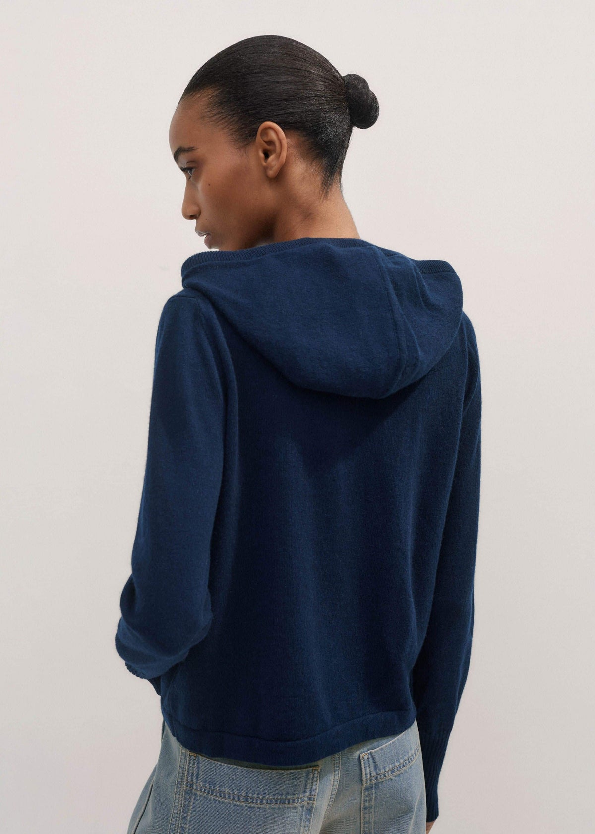 Navy Cashmere Relaxed Fit Box Zip Hoodie | ME+EM