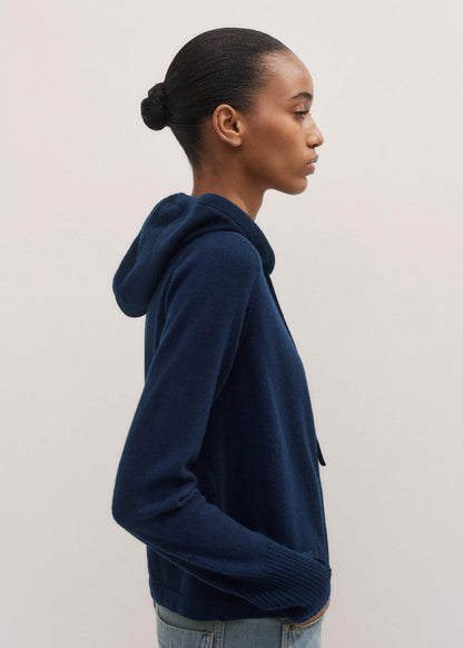 Navy Cashmere Relaxed Fit Box Zip Hoodie | ME+EM