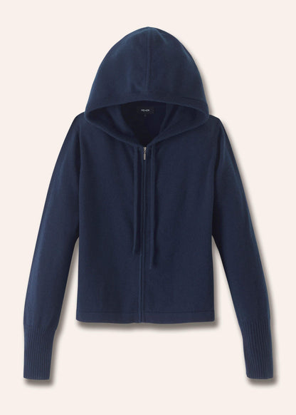 Navy Cashmere Relaxed Fit Box Zip Hoodie | ME+EM
