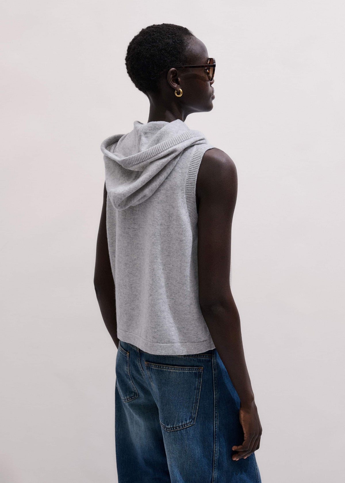 Gray Cashmere Sleeveless Relaxed Zip Hoodie | ME+EM