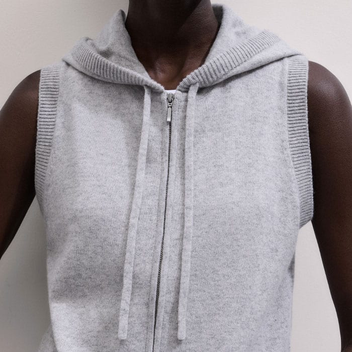 Gray Cashmere Sleeveless Relaxed Zip Hoodie | ME+EM