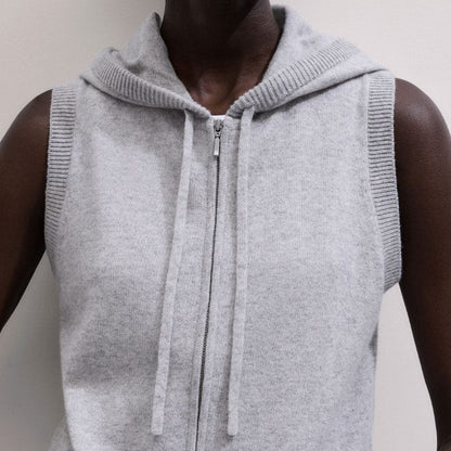 Gray Cashmere Sleeveless Relaxed Zip Hoodie | ME+EM