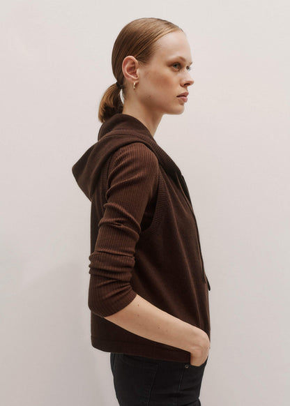 Brown Cashmere Sleeveless Relaxed Zip Hoodie | ME+EM