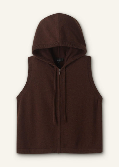 Brown Cashmere Sleeveless Relaxed Zip Hoodie | ME+EM