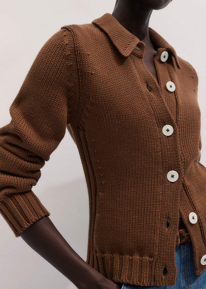 Brown Slim Collared Cardigan | ME+EM