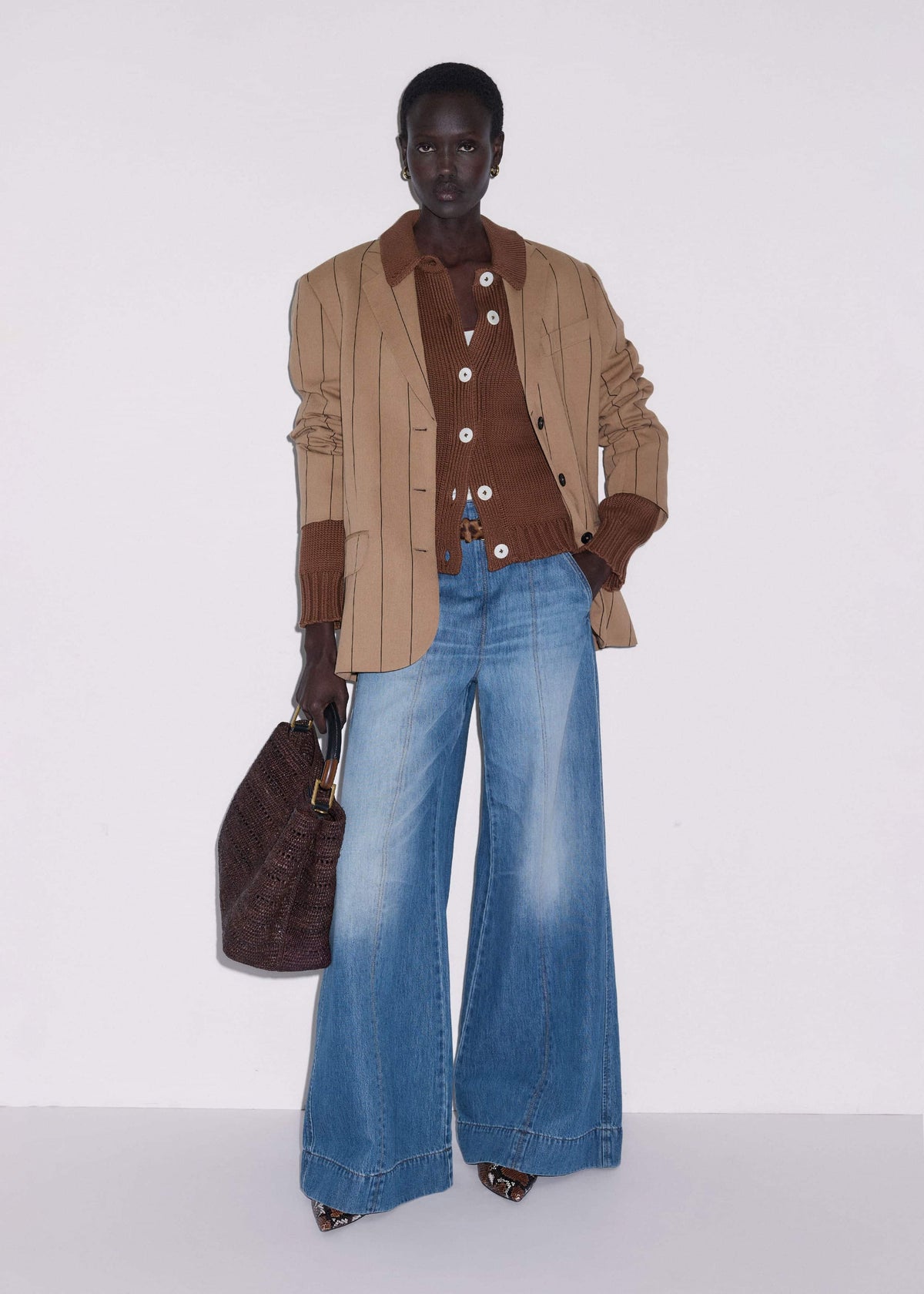 Brown Slim Collared Cardigan | ME+EM