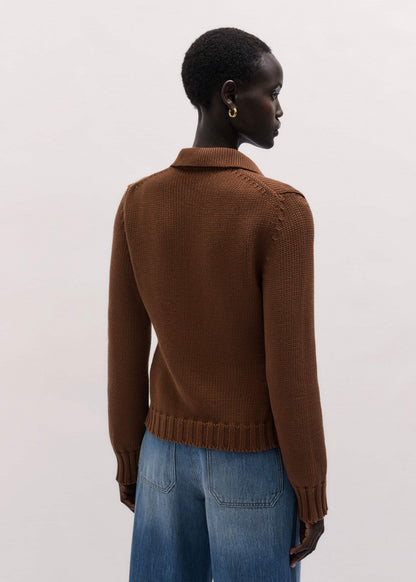 Brown Slim Collared Cardigan | ME+EM