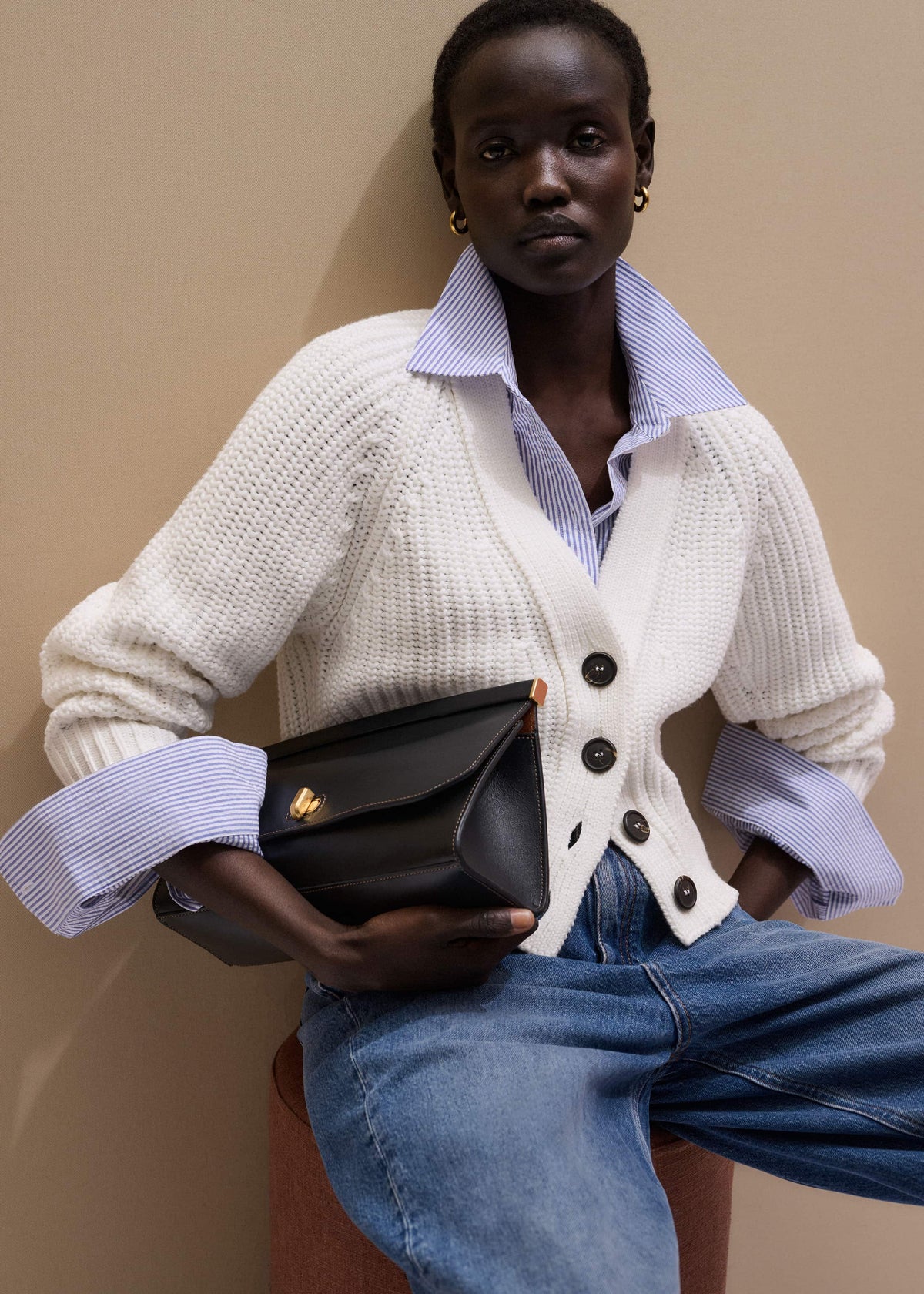 White Chunky Raglan Relaxed Weekend Cardigan | ME+EM