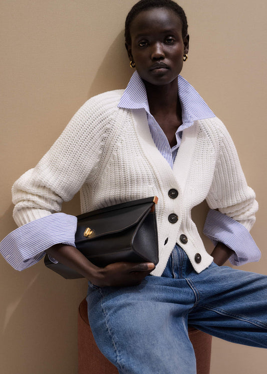 White Chunky Raglan Relaxed Weekend Cardigan | ME+EM