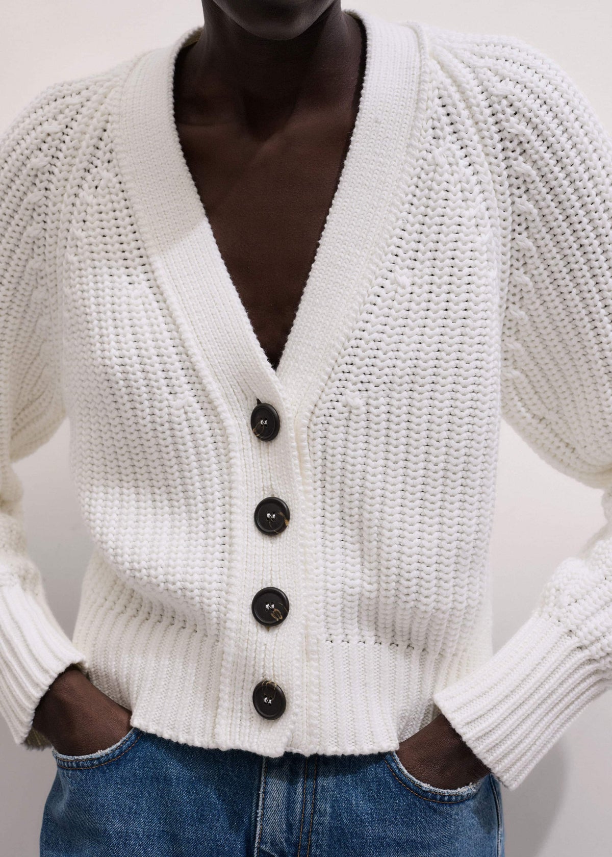 White Chunky Raglan Relaxed Weekend Cardigan | ME+EM