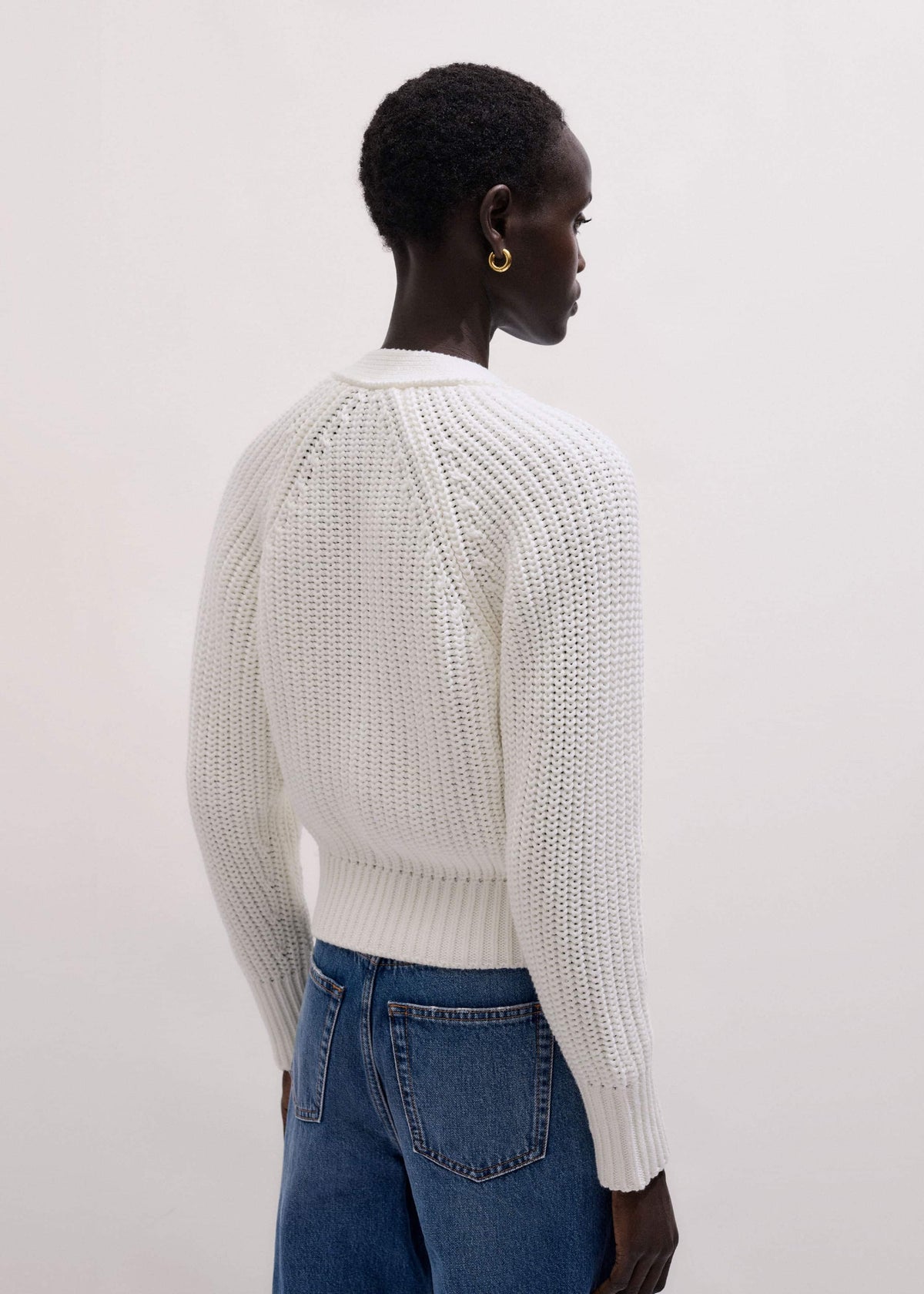 White Chunky Raglan Relaxed Weekend Cardigan | ME+EM