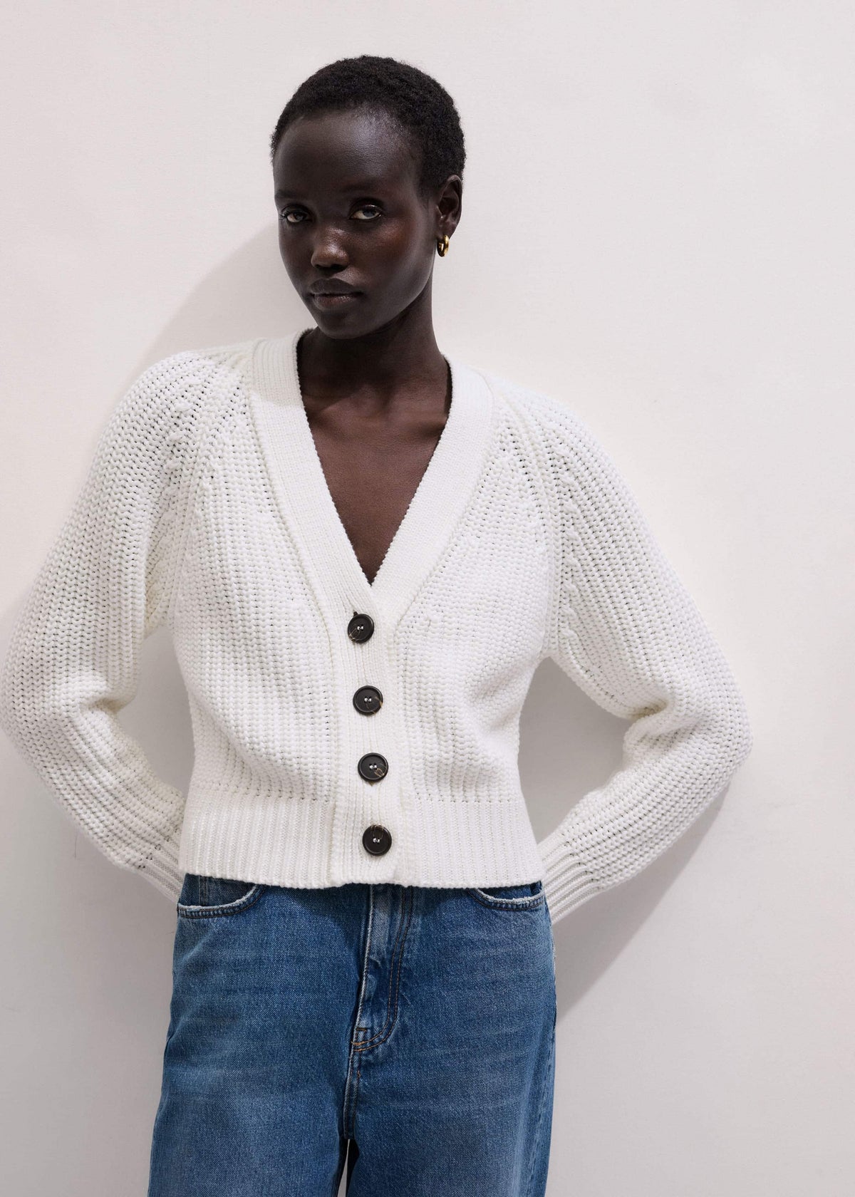 White Chunky Raglan Relaxed Weekend Cardigan | ME+EM