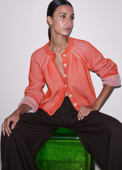 Orange Contrast Rib Straight Cardigan | ME+EM