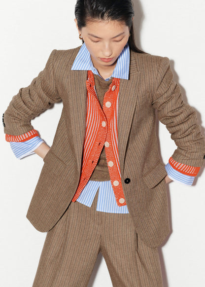 Orange Contrast Rib Straight Cardigan | ME+EM
