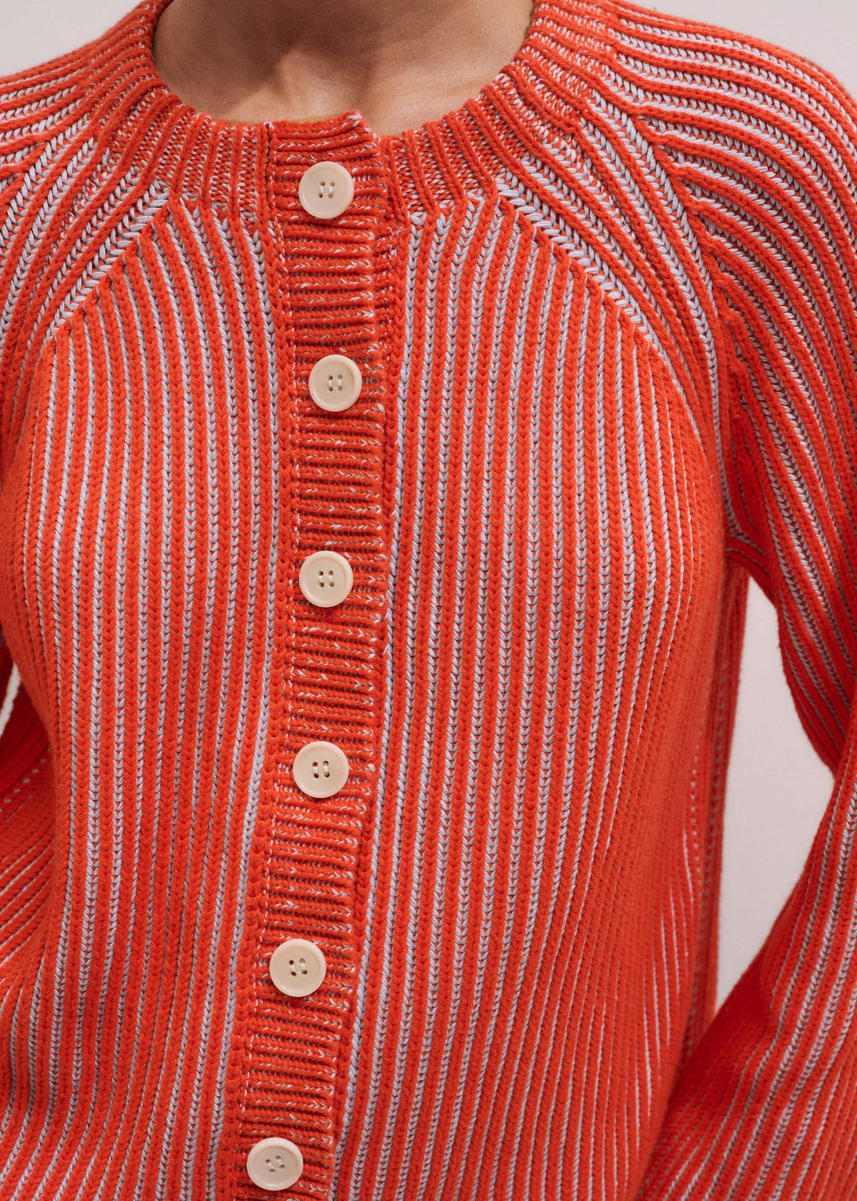 Orange Contrast Rib Straight Cardigan | ME+EM