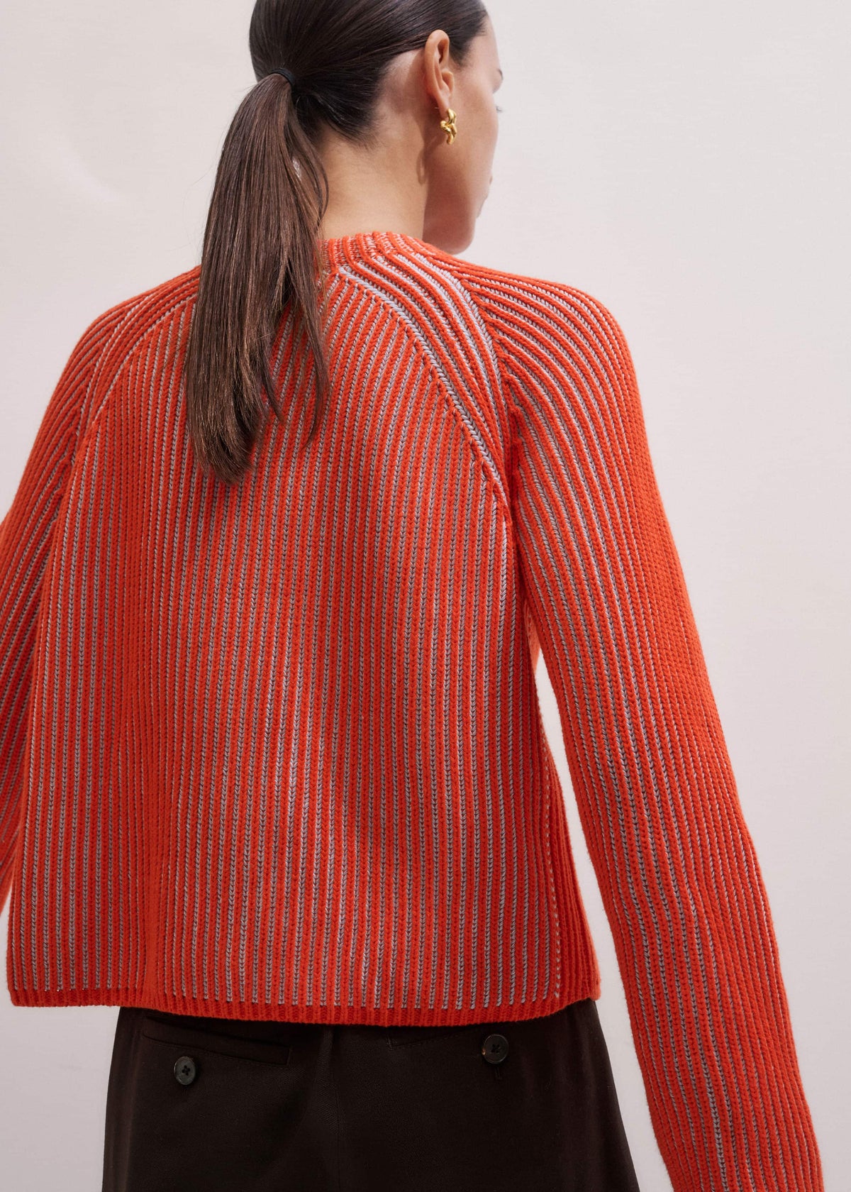 Orange Contrast Rib Straight Cardigan | ME+EM