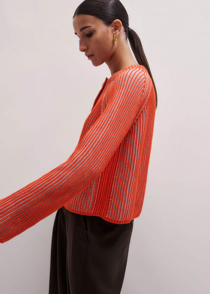 Orange Contrast Rib Straight Cardigan | ME+EM