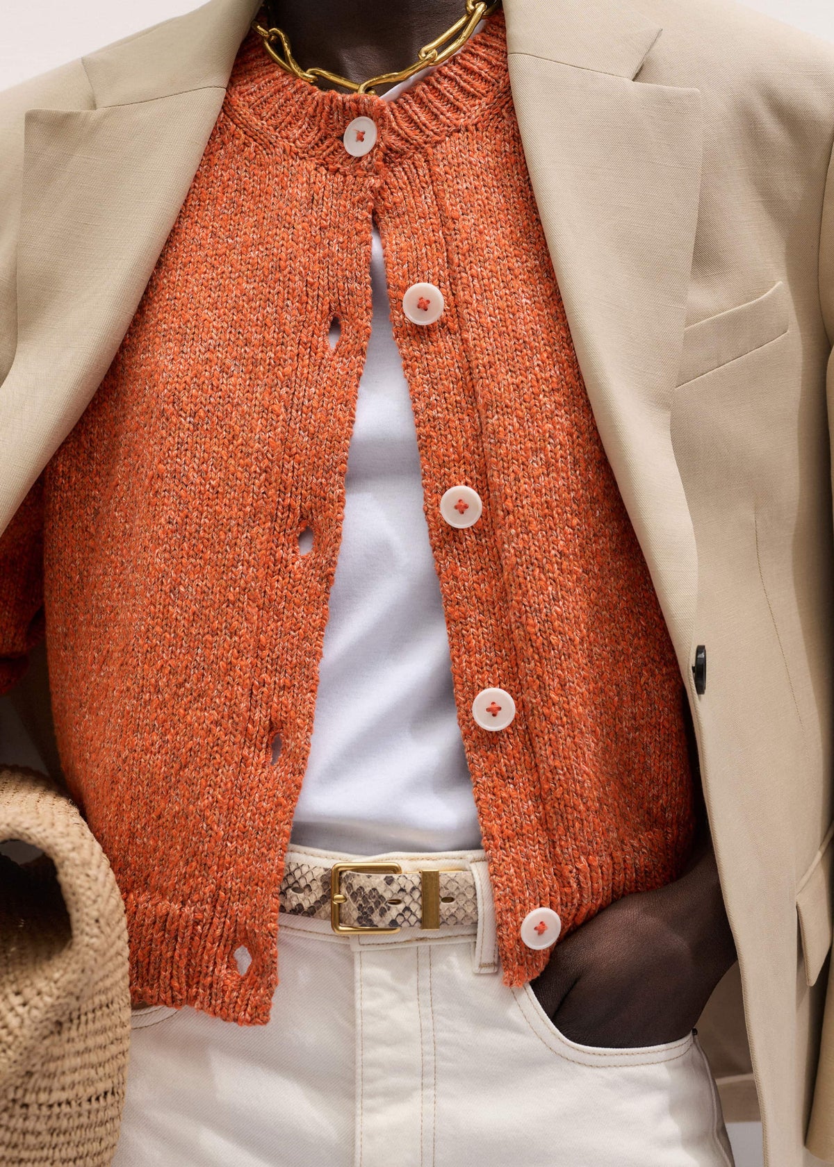 Orange Relaxed Crew Cardigan | ME+EM