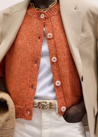 Orange Relaxed Crew Cardigan | ME+EM