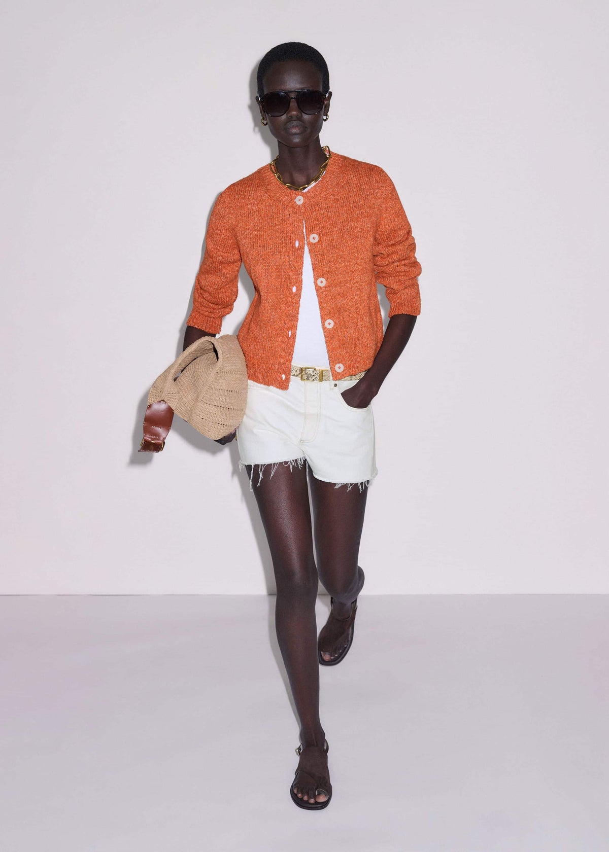 Orange Relaxed Crew Cardigan | ME+EM