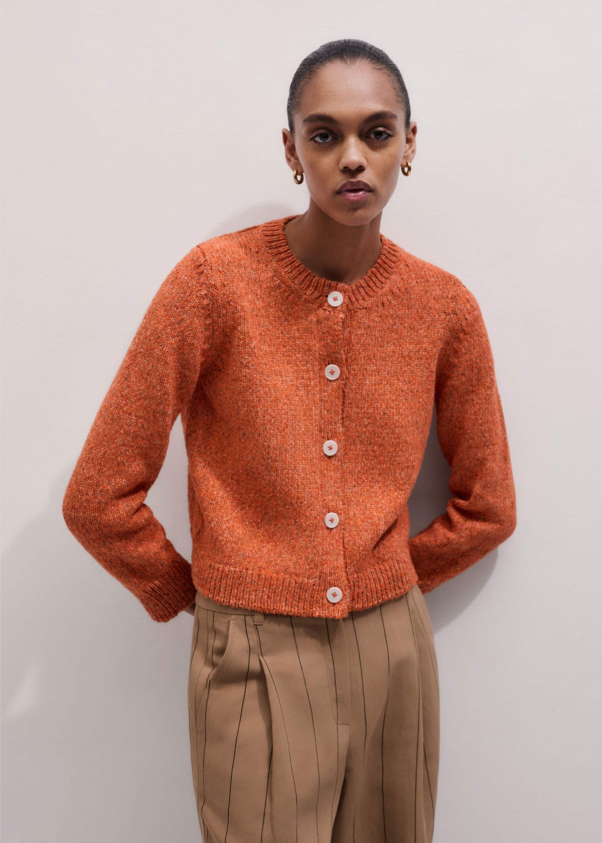 Orange Relaxed Crew Cardigan | ME+EM