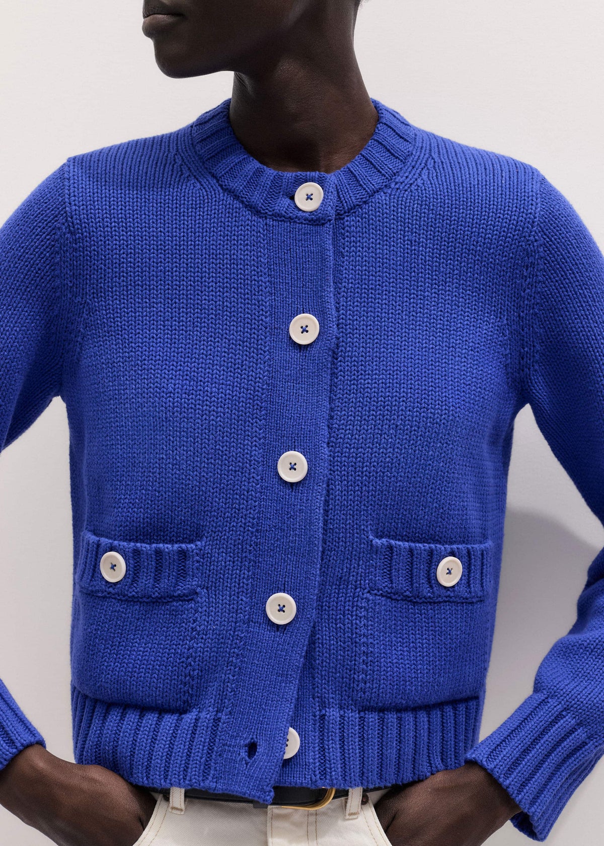 Deep Blue Straight Crop Cardigan | ME+EM