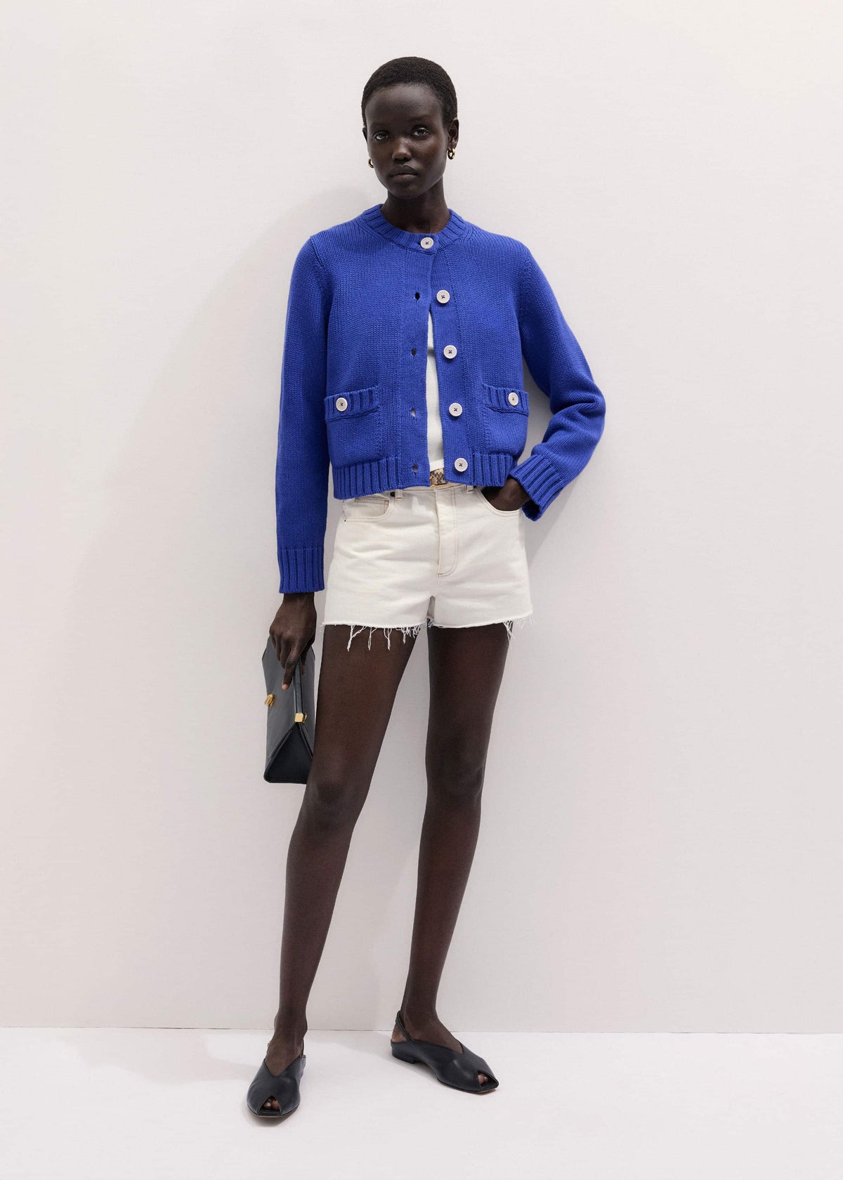 Deep Blue Straight Crop Cardigan | ME+EM
