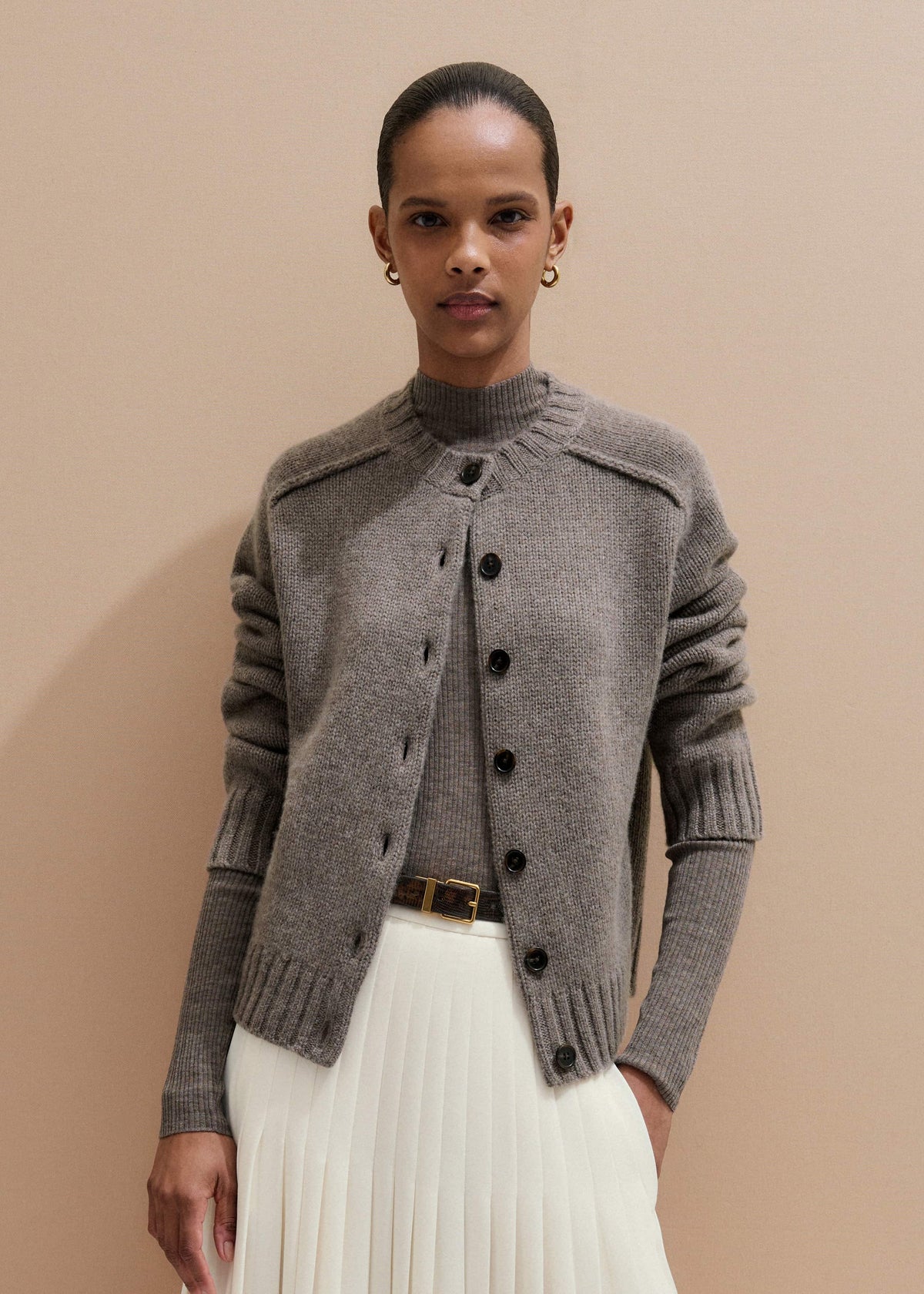 Brown Cashmere Relaxed Saddle Shoulder Cardigan | ME+EM