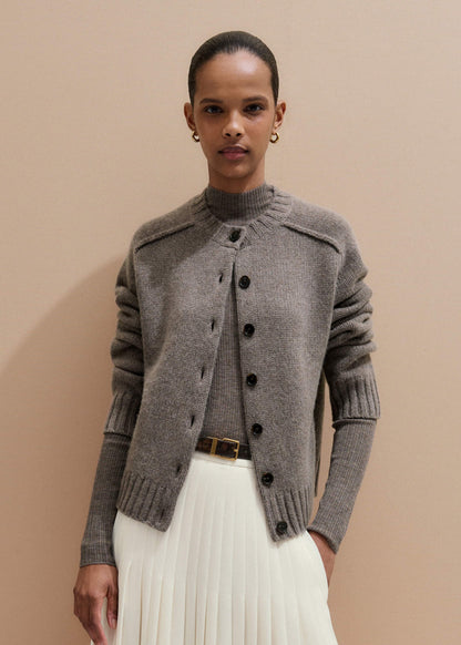 Brown Cashmere Relaxed Saddle Shoulder Cardigan | ME+EM