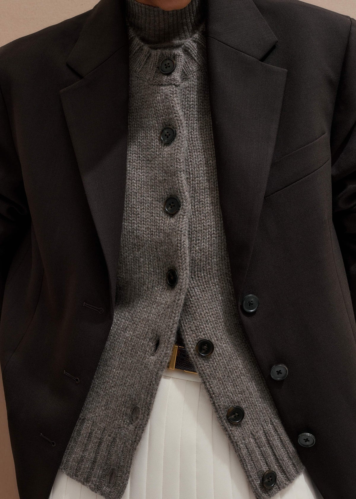 Brown Cashmere Relaxed Saddle Shoulder Cardigan | ME+EM