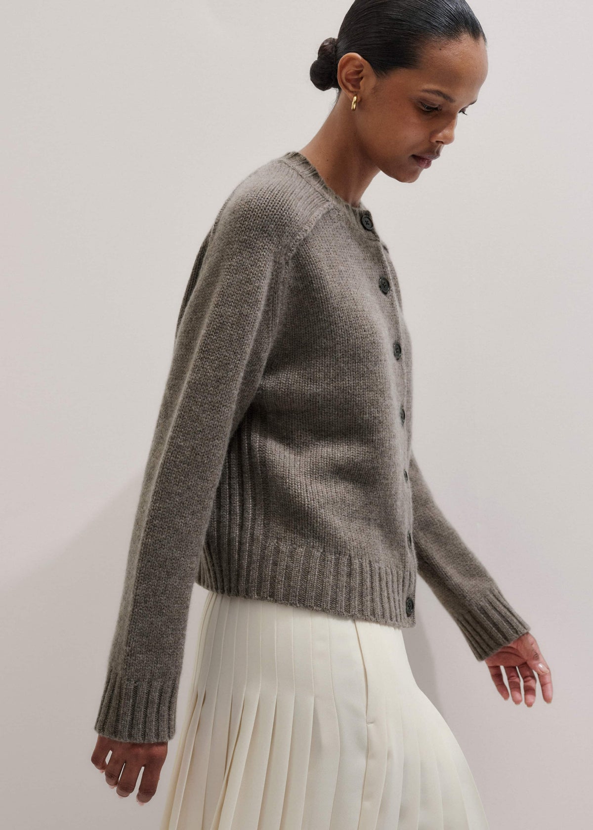 Brown Cashmere Relaxed Saddle Shoulder Cardigan | ME+EM