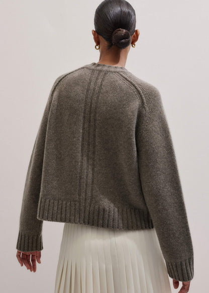 Brown Cashmere Relaxed Saddle Shoulder Cardigan | ME+EM