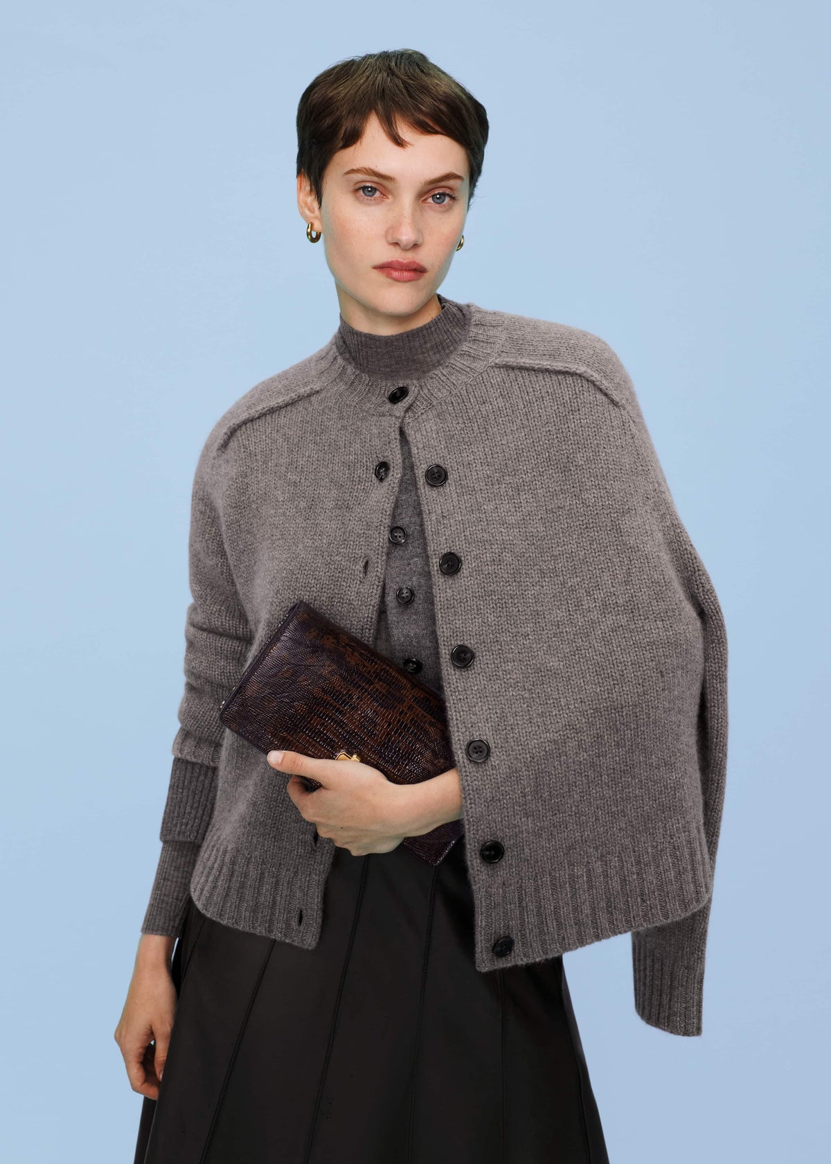 Brown Cashmere Relaxed Saddle Shoulder Cardigan | ME+EM