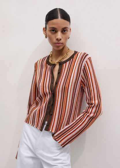 Cinnamon Brown Metallic Stripe Cardigan | ME+EM