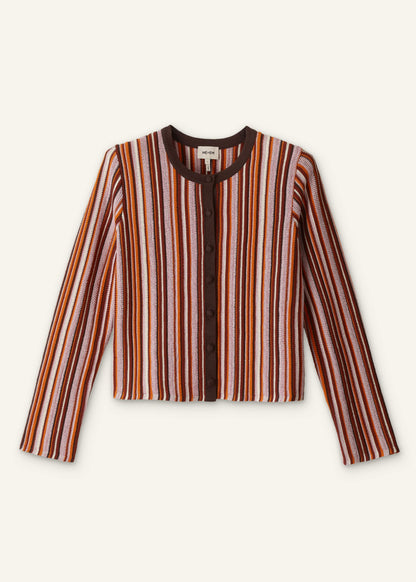 Cinnamon Brown Metallic Stripe Cardigan | ME+EM