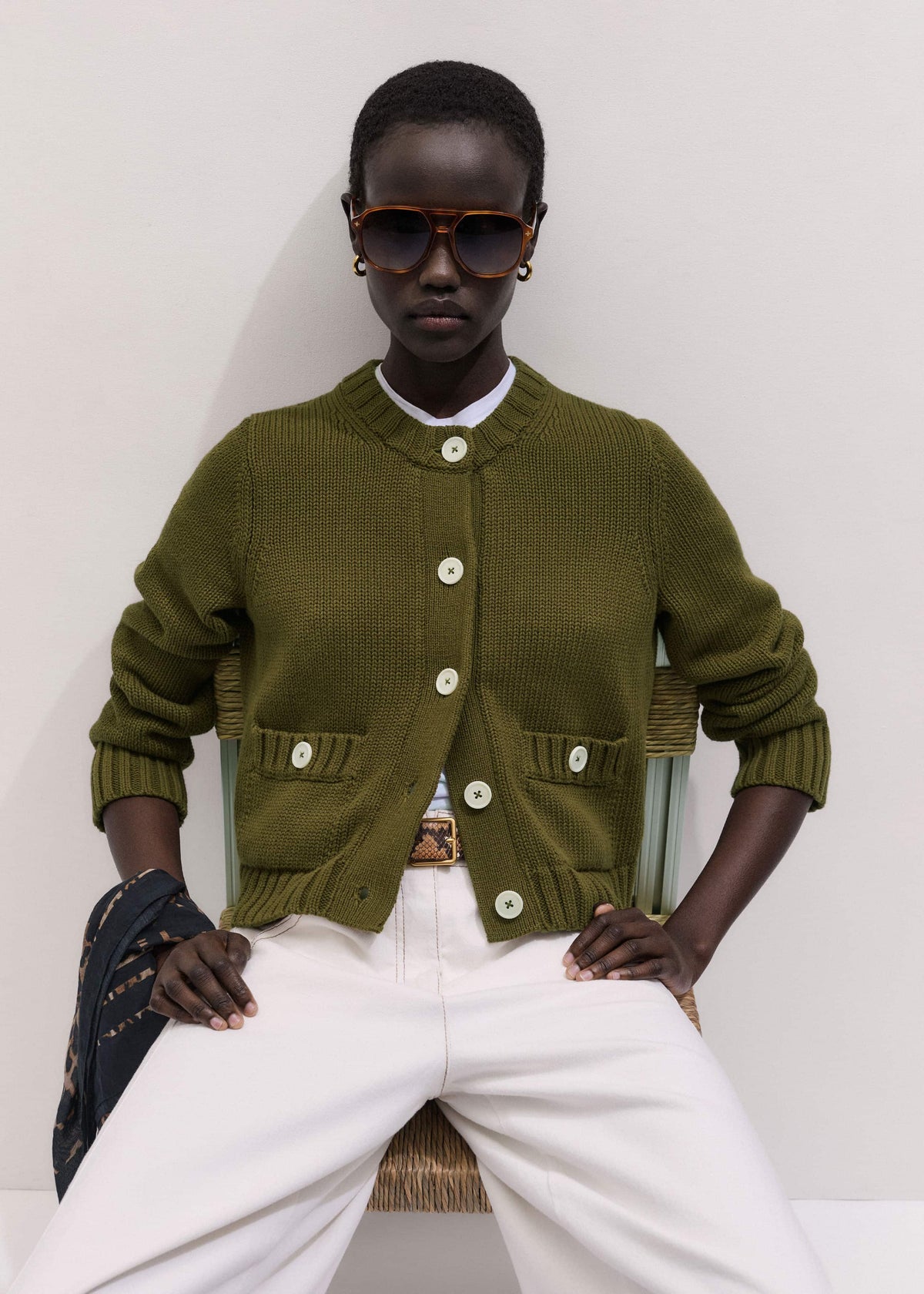 Olive Green Straight Crop Cardigan | ME+EM