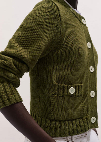 Olive Green Straight Crop Cardigan | ME+EM