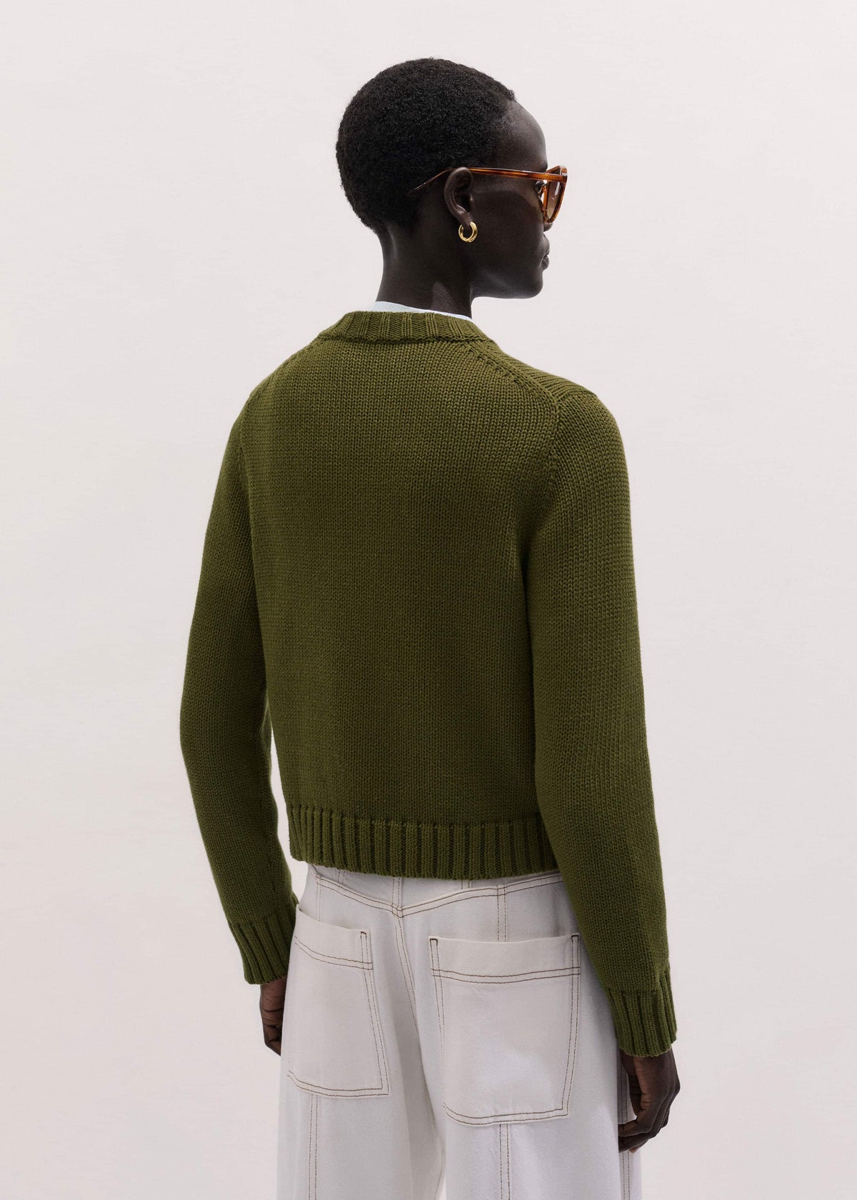 Olive Green Straight Crop Cardigan | ME+EM