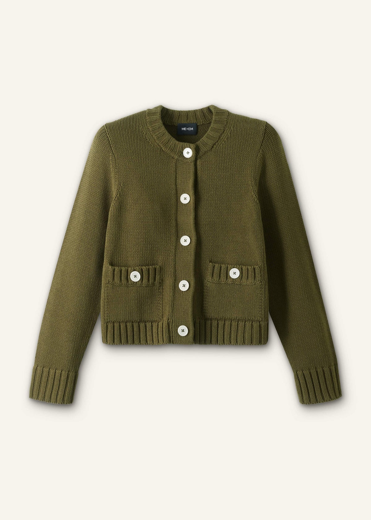 Olive Green Straight Crop Cardigan | ME+EM