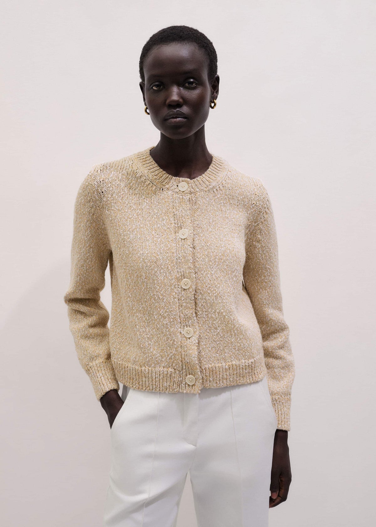 Yellow Relaxed Crew Neckline Cardigan | ME+EM
