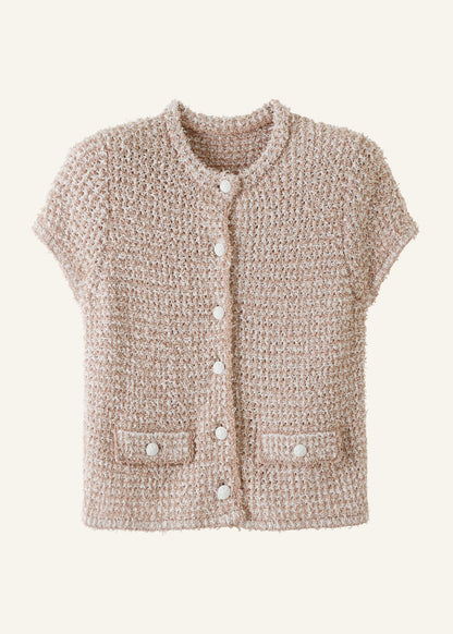 Cream Tweed Knit Pouf Shoulder Textured Crop Jacket | ME+EM